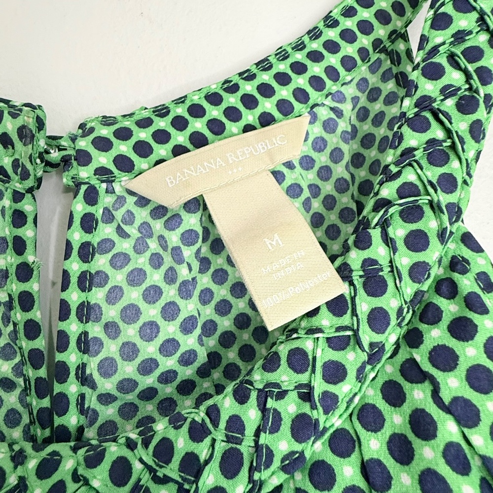 BANANA REPUBLIC Womens Medium Green Blue Polka Dot Braided Ruffled Tank Top RR6 - Picture 5 of 6